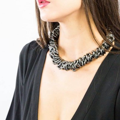 Caterpillar Necklace in Silver Black