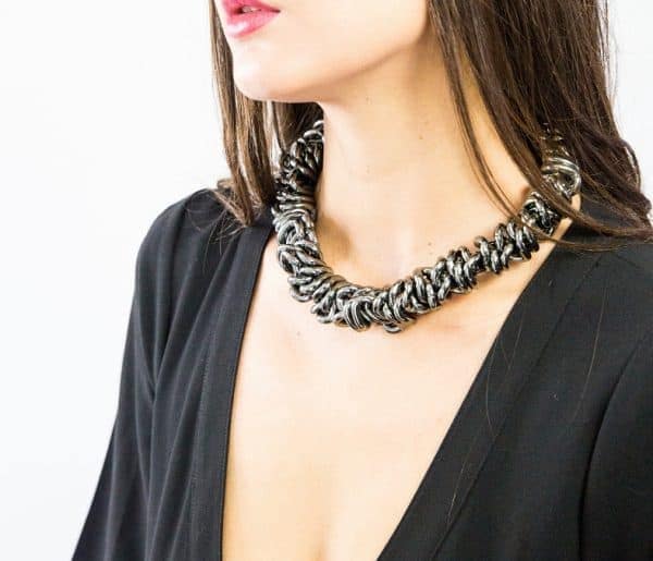 silver Black shiny caterpillar necklace silver Black shiny caterpillar necklace