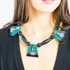 3 x blue pink black crystals black neckalce 1
