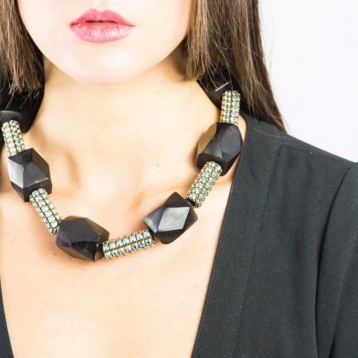 Black with Blue crystals