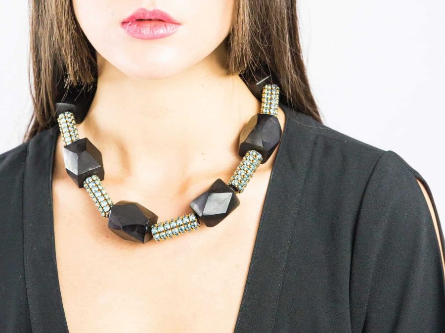 Black with Blue crystals