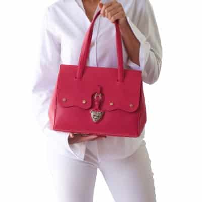 FIORE Pink Leather Bag by RusiDesigns