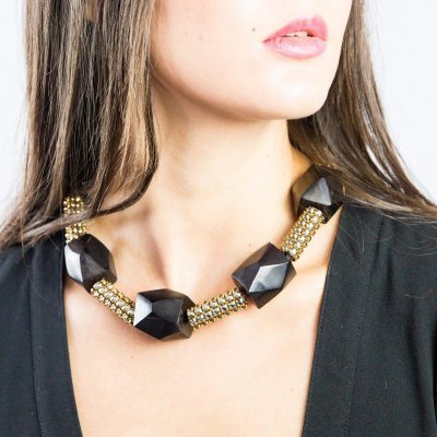 Black Resin with Black Crystal Tubes Necklace