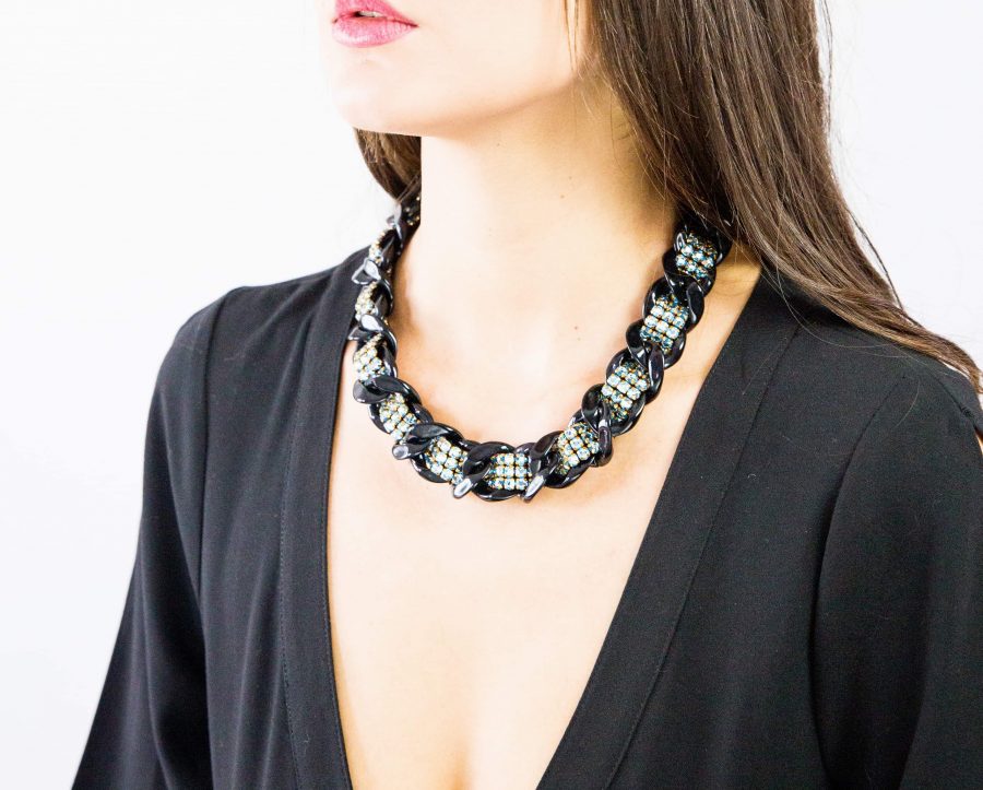 black chain blue sw charm necklace 2 black chain blue sw charm necklace 2