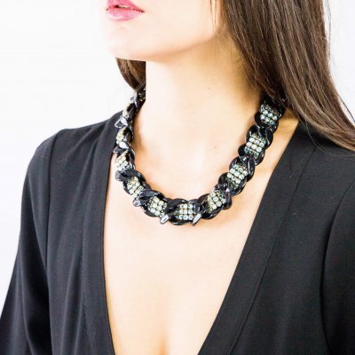 black chain blue sw charm necklace 2