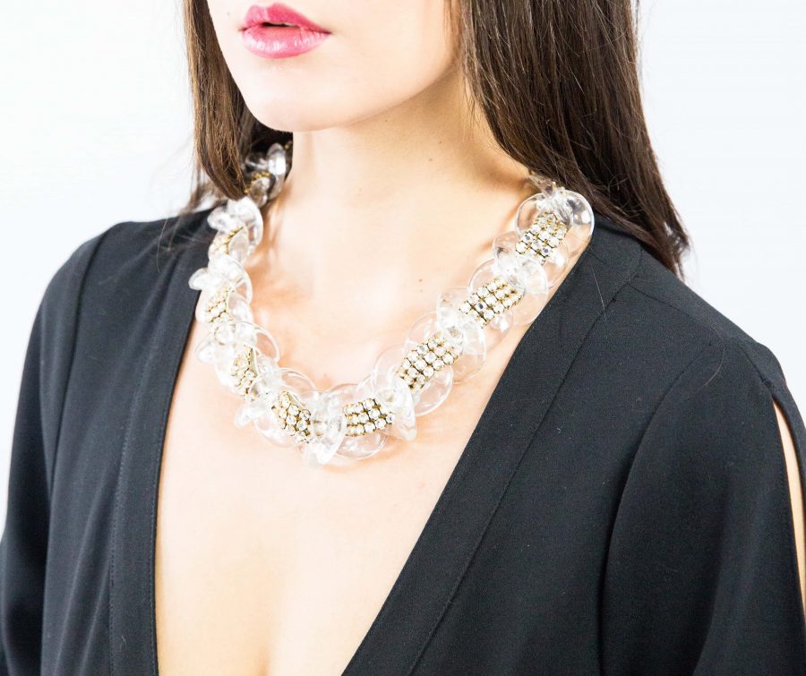 clear charm necklace white crystals Clear Charm Necklace with white crystals