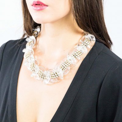 Clear Charm Necklace with white crystals