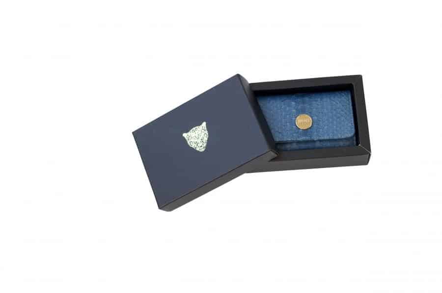 denim blue mini clutch boxed