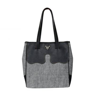FIORE MIX Canvas and Leather Tote Bag in Black